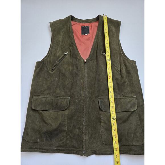 XOE New York Suede Leather Vest Vintage Green Vest Jacket Pockets Size Large - Picture 14 of 16